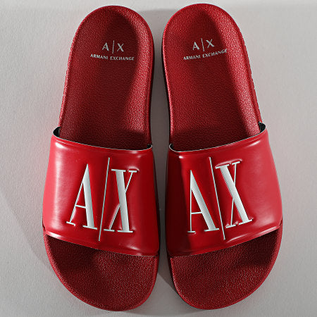 Armani exchange icon logo single strap sandals slides (red)