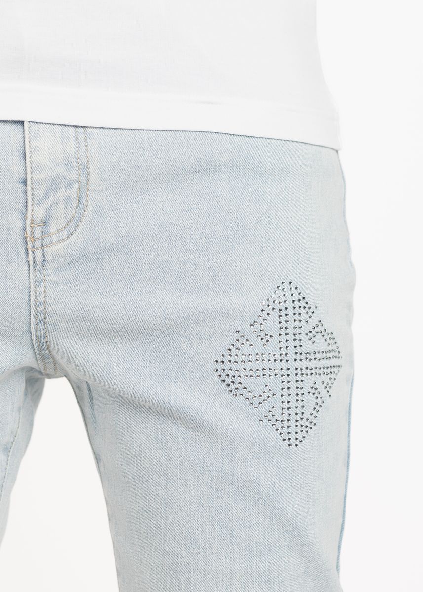 GUAPI Aqua Blue Icon Embellished Denim