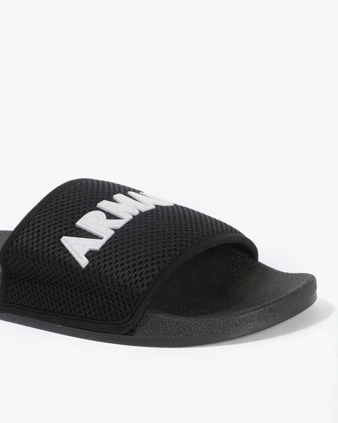 Armani exchange icon logo single strap slides Sandals (black)