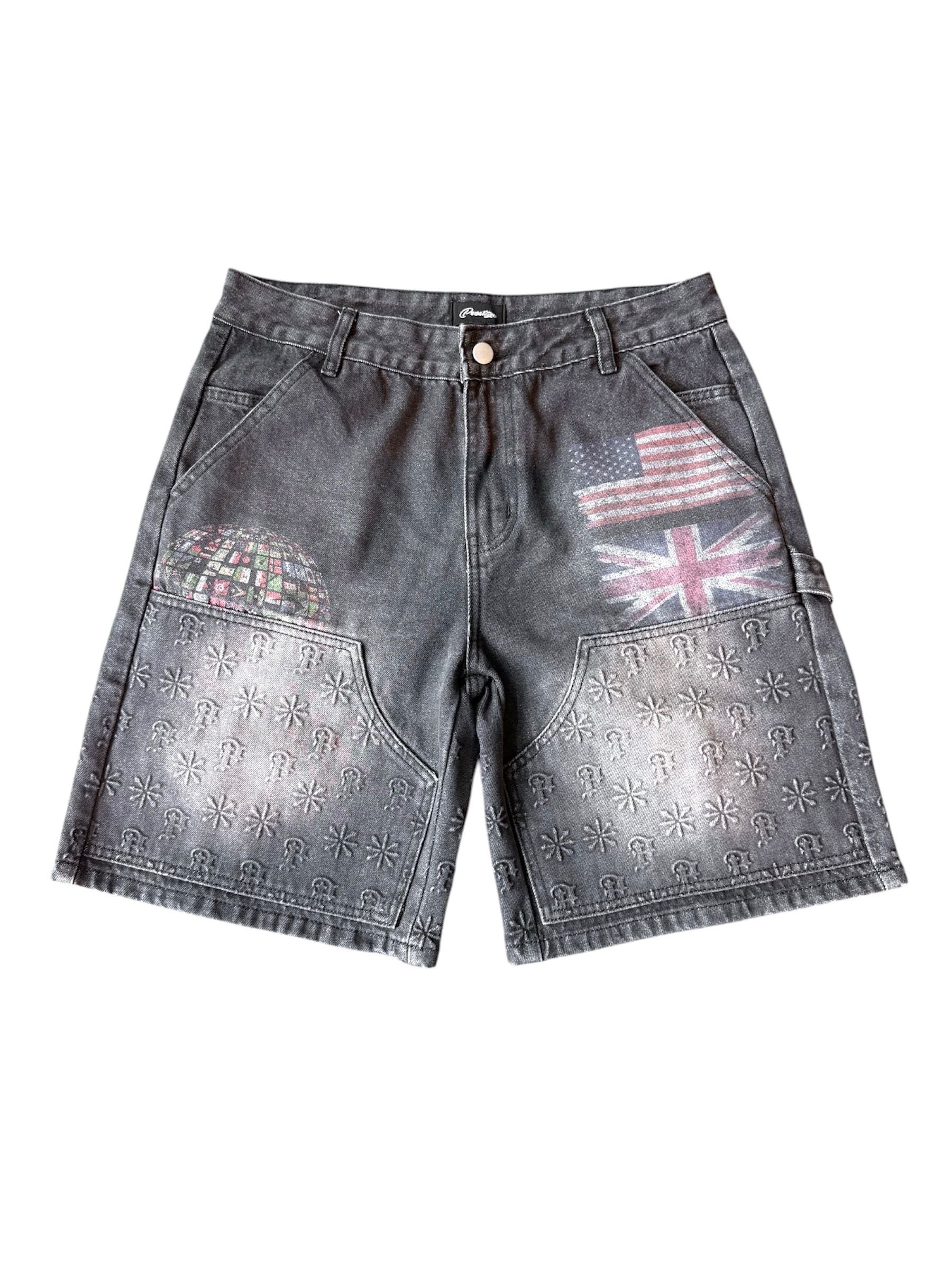 PRESTIGE Black Embossed Denim Jorts