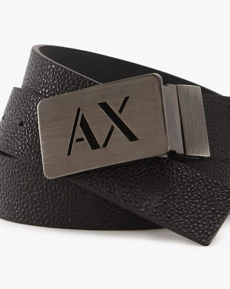 Armani Exchange GREY,NAVY LEATHER BELT WITH RECTANGULAR BUCKLE