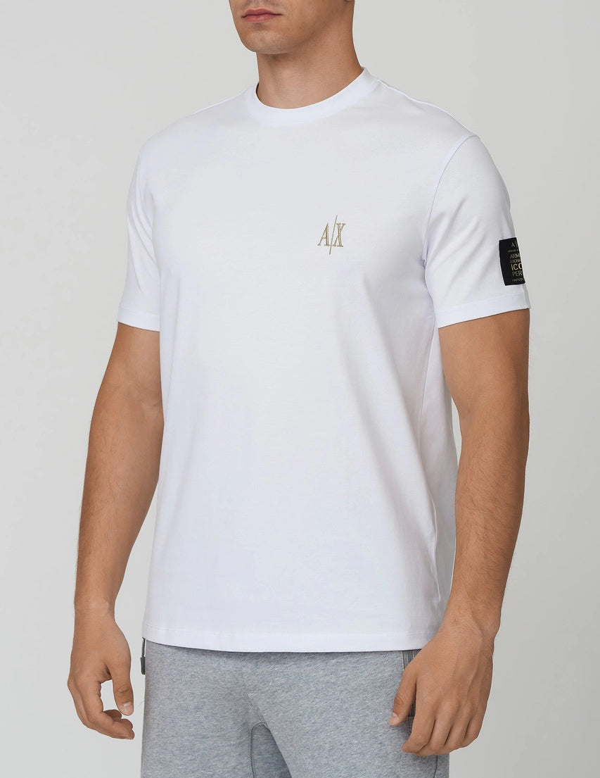 Armani Exchange Regular White ,Gold Logo Tshirt