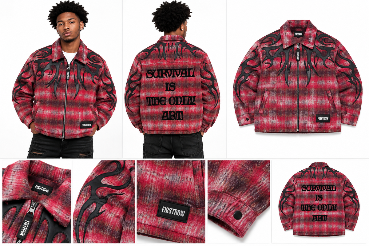 First Row shadow worship crimson plaid shacket - red/black