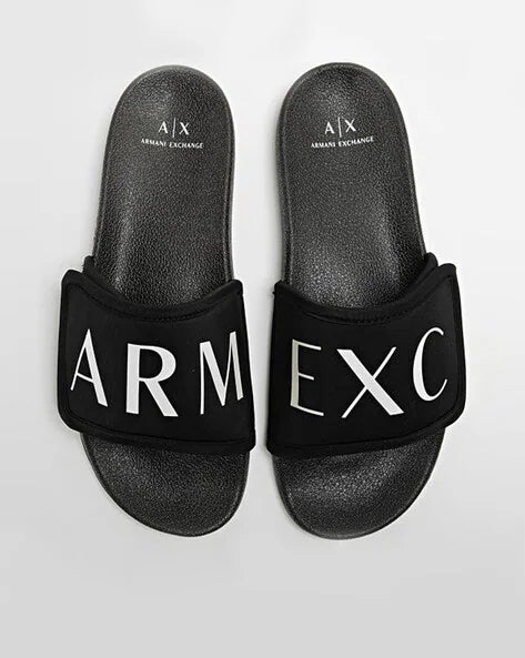 Armani exchange icon logo single strap slides Sandals (black)