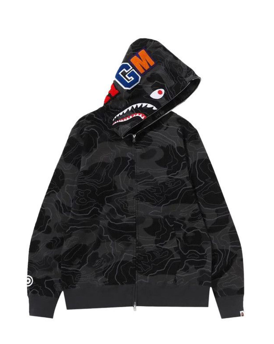 A bathing ape layered line camo shark full zip hoodie Black