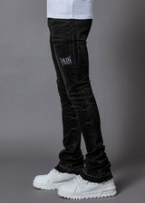 pain washed black stacked denim