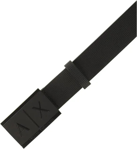 ARMANI EXCHANGE BLACK LEATHER BELT WITH RECTANGULAR BUCKLE