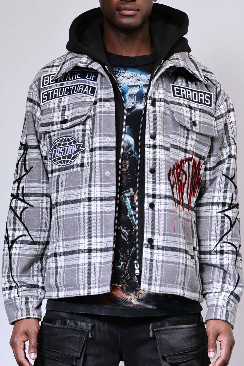 First row beware of structural error hood shacket