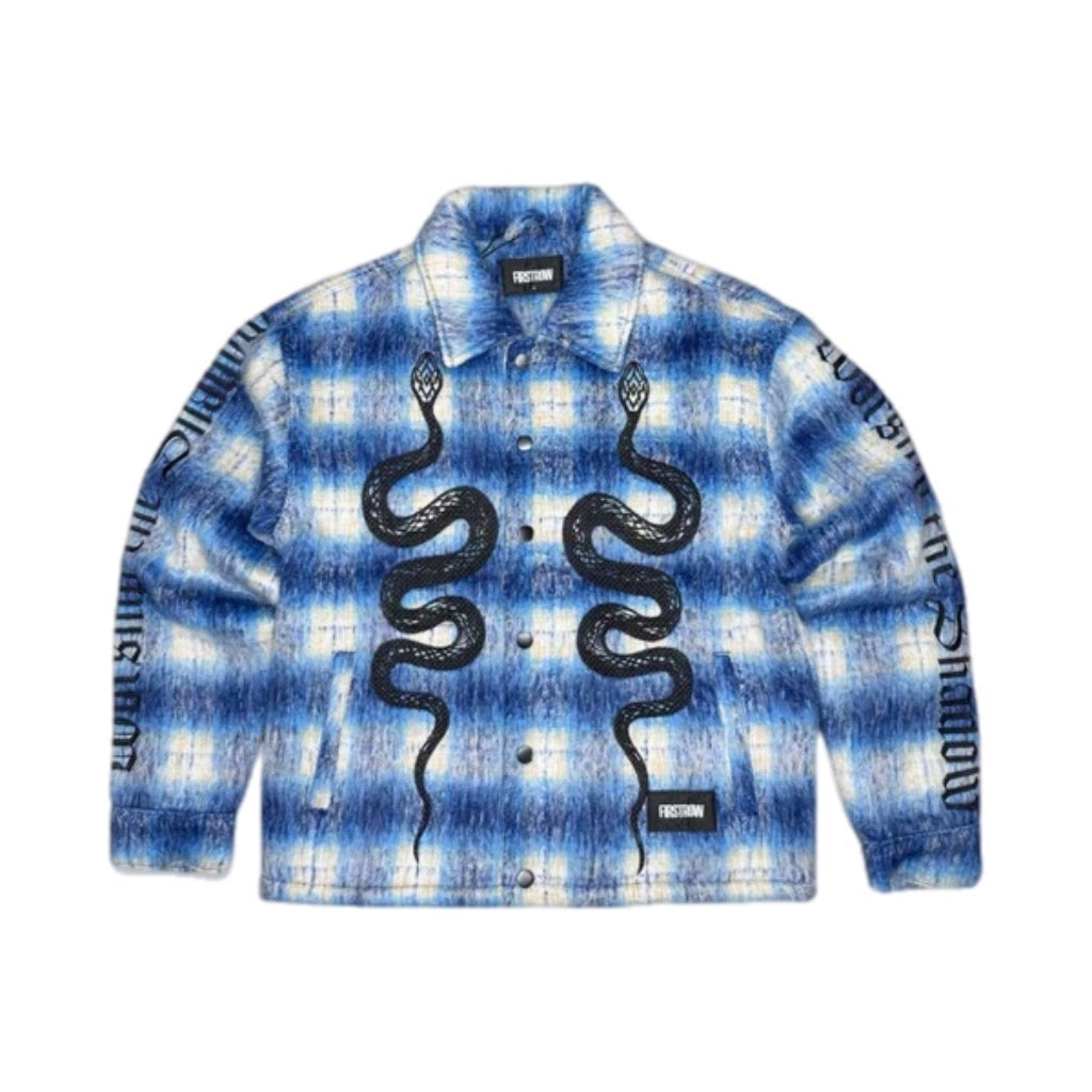 First Row shadow worship twin snakes shacket - blue