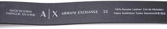 ARMANI EXCHANGE BLACK LEATHER BELT WITH RECTANGULAR BUCKLE
