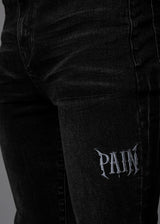 pain washed black stacked denim