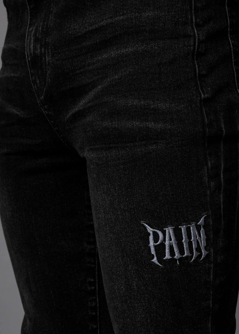 pain washed black stacked denim