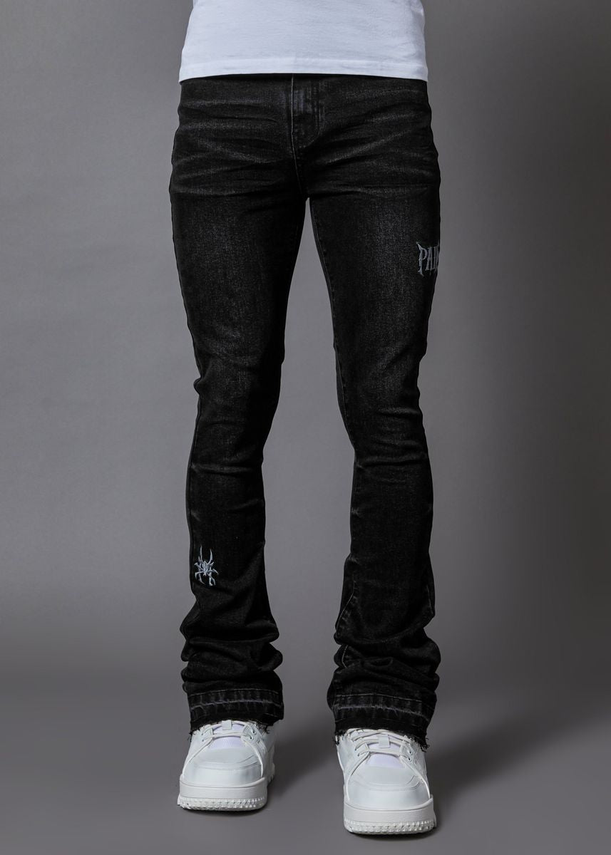 pain washed black stacked denim
