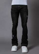 pain washed black stacked denim