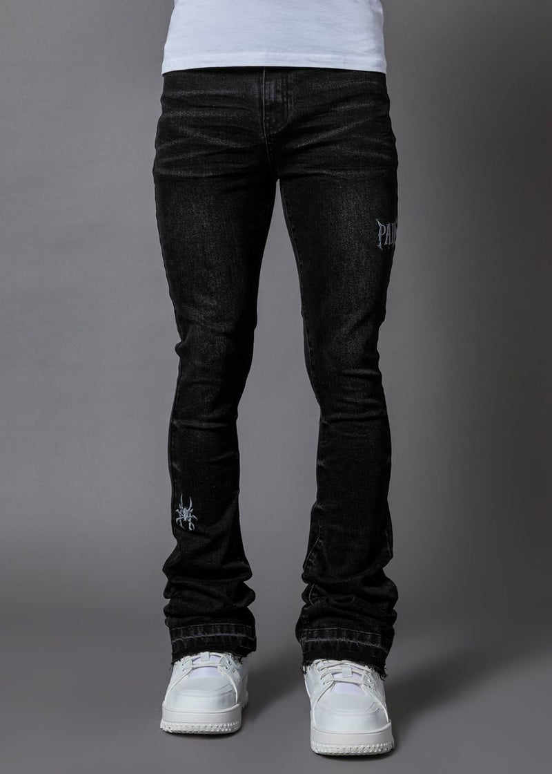 pain washed black stacked denim