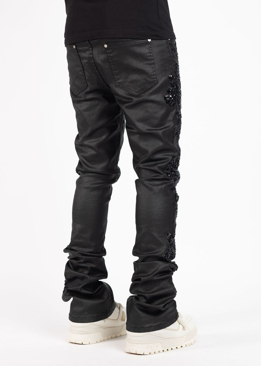 パンツ Guapi All black Embellished Deniem Jeans GUPAI All Black Flowers Embellished Denim