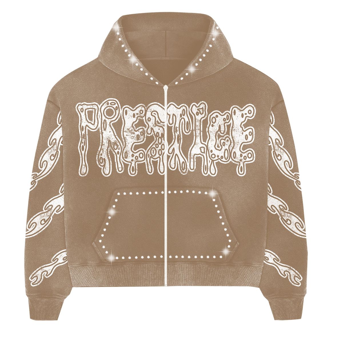 PRESTIGE DRIPPY RHINESTONE HOODIE BROWN