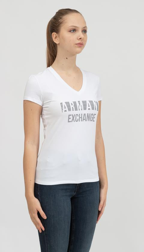 Armani Exchange women white black stud tshirt