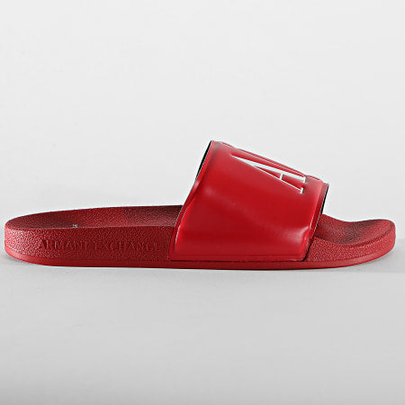 Armani exchange icon logo single strap sandals slides (red)