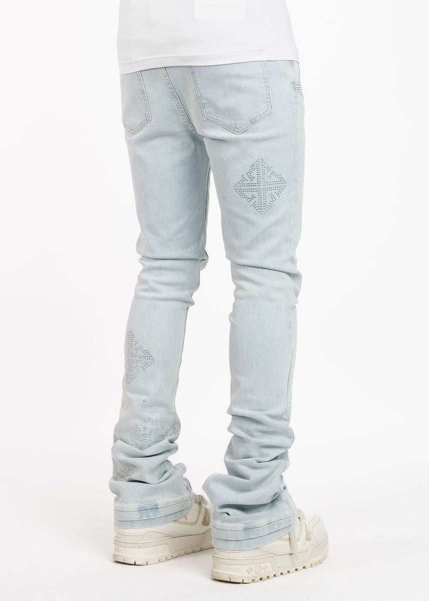 GUAPI Aqua Blue Icon Embellished Denim