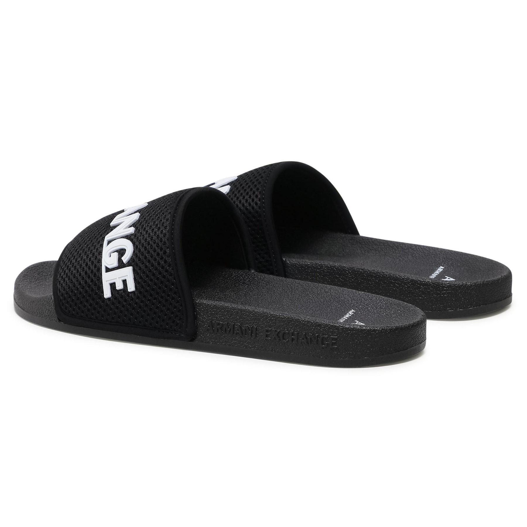 Armani Exchange Men's Black Slides With Wide Mesh Strap