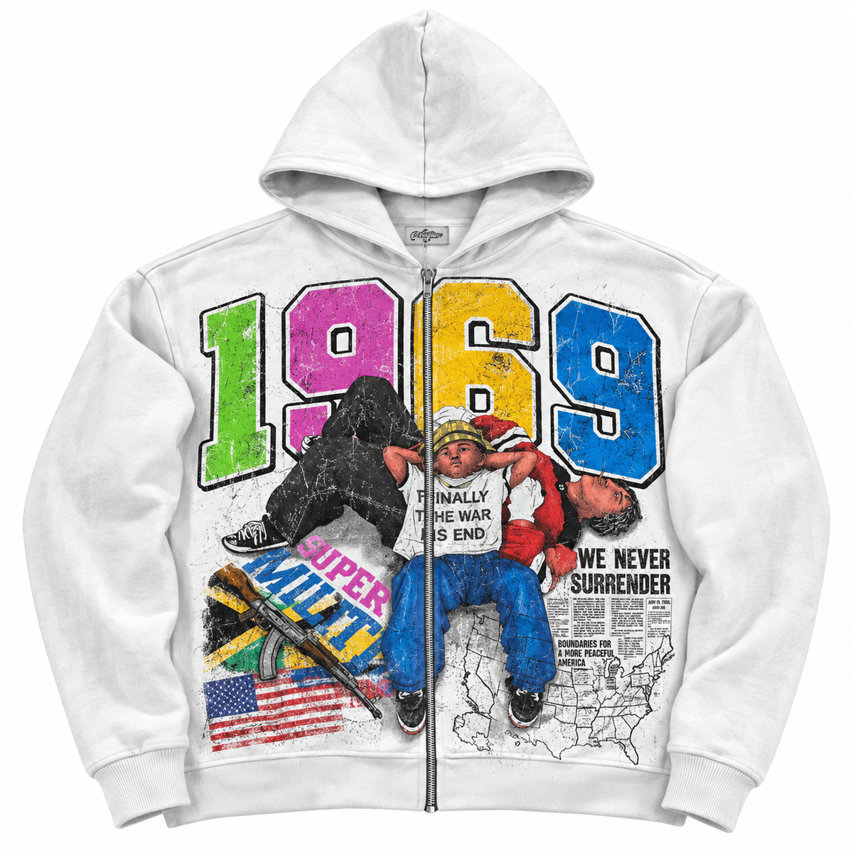 Prestige 1969 Graphic Zip-Up Hoodie – White