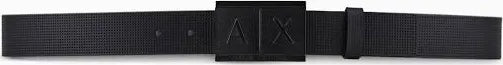 ARMANI EXCHANGE BLACK LEATHER BELT WITH RECTANGULAR BUCKLE