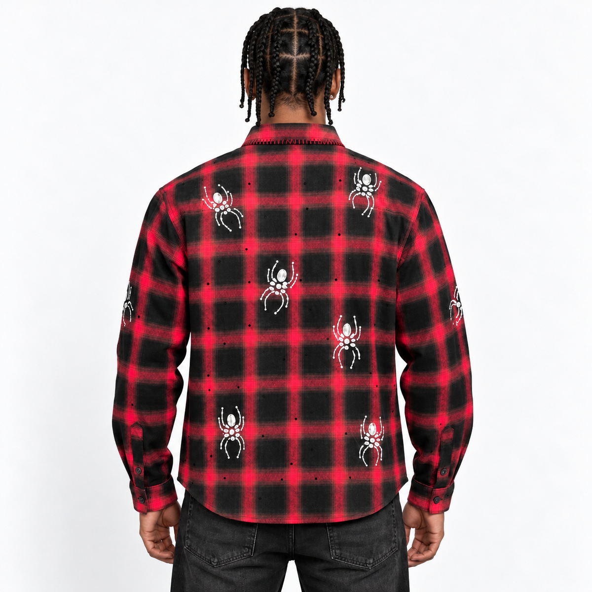 Valabasas black widow plaid shirt - red/black