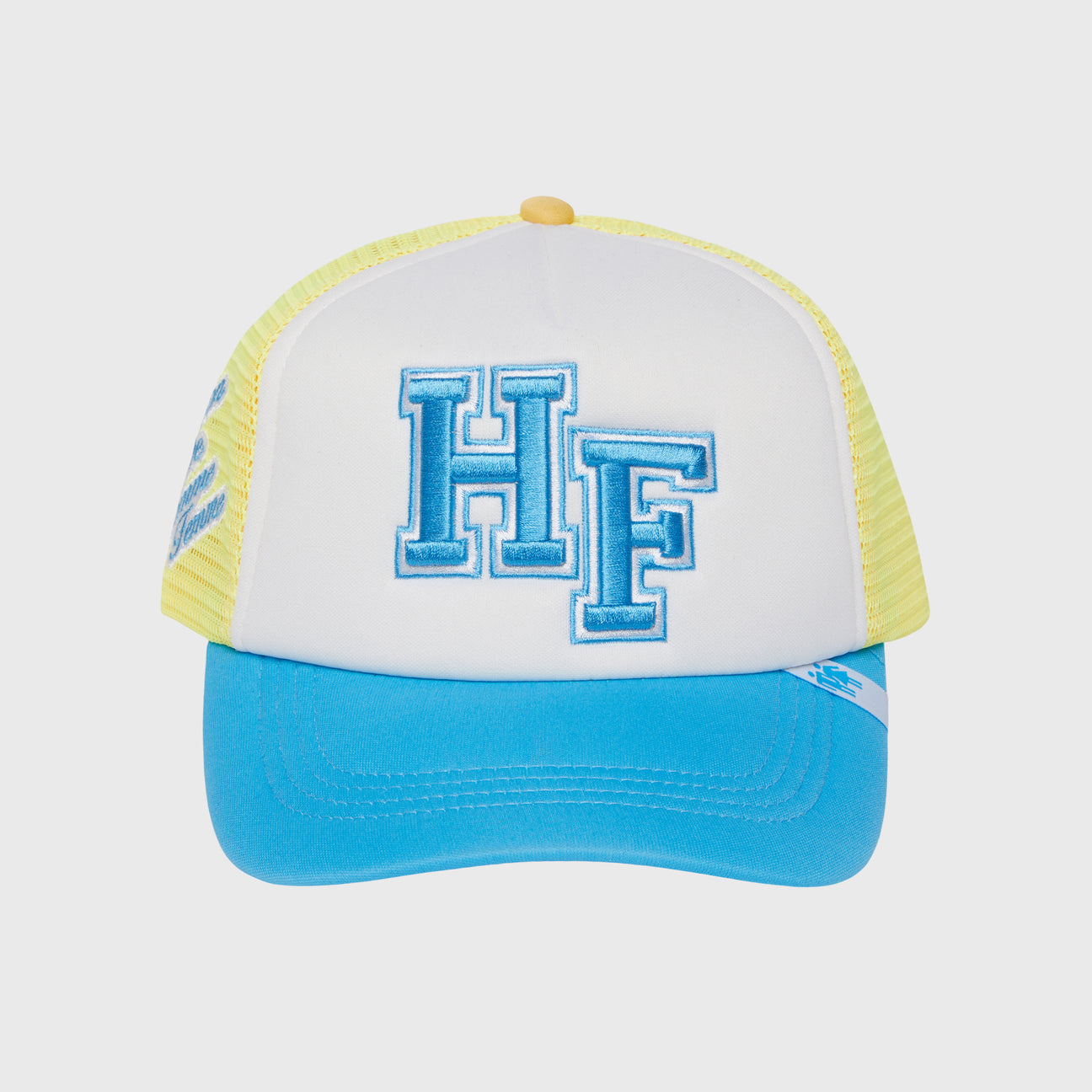 Homme femme Letterman Trucker Hat Blue and Yellow