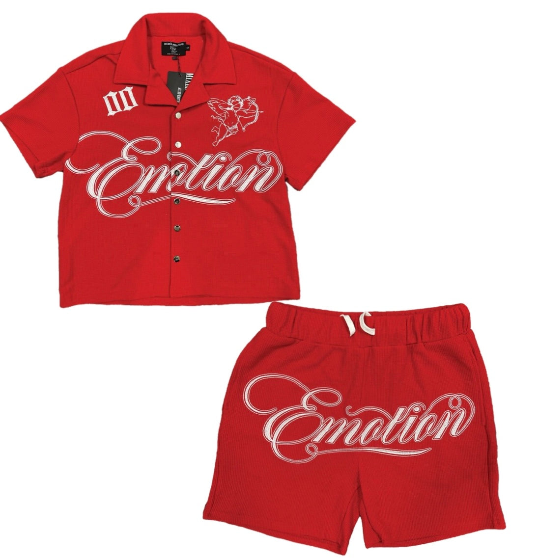 Mix emotion Red Signature Button Up Short sets