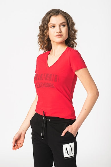 Armani Exchange women red black rhinestones tshirt