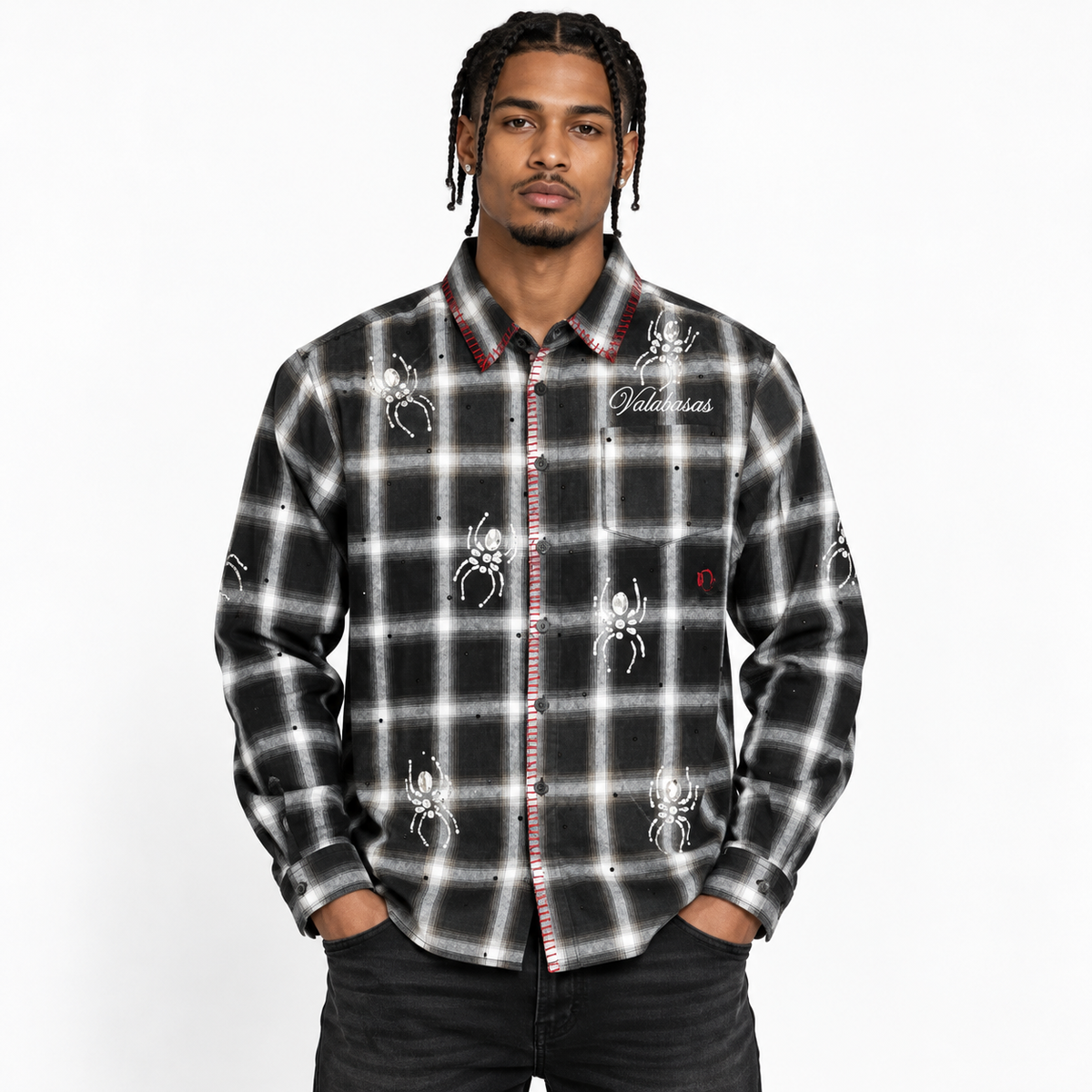 Valabasas Black Widow Long Sleeve Button-Up Shirt – Black/White