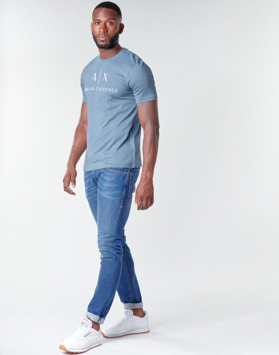 Armani Exchange Light Blue white Icon Logo Tshirt