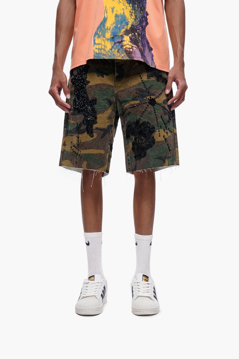 The Trnchs STITCHED - Camo Denim Shorts