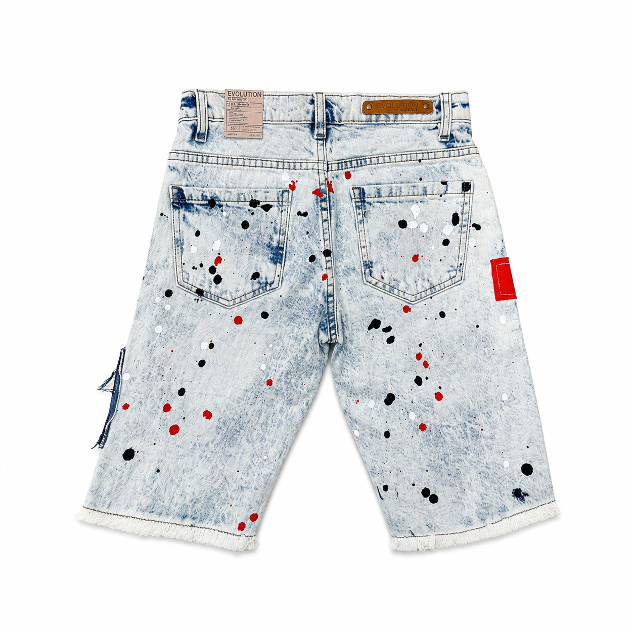 Evolution In Design Boys Distressed Paint Splatter Denim Shorts – Ice Blue – EV-22682K