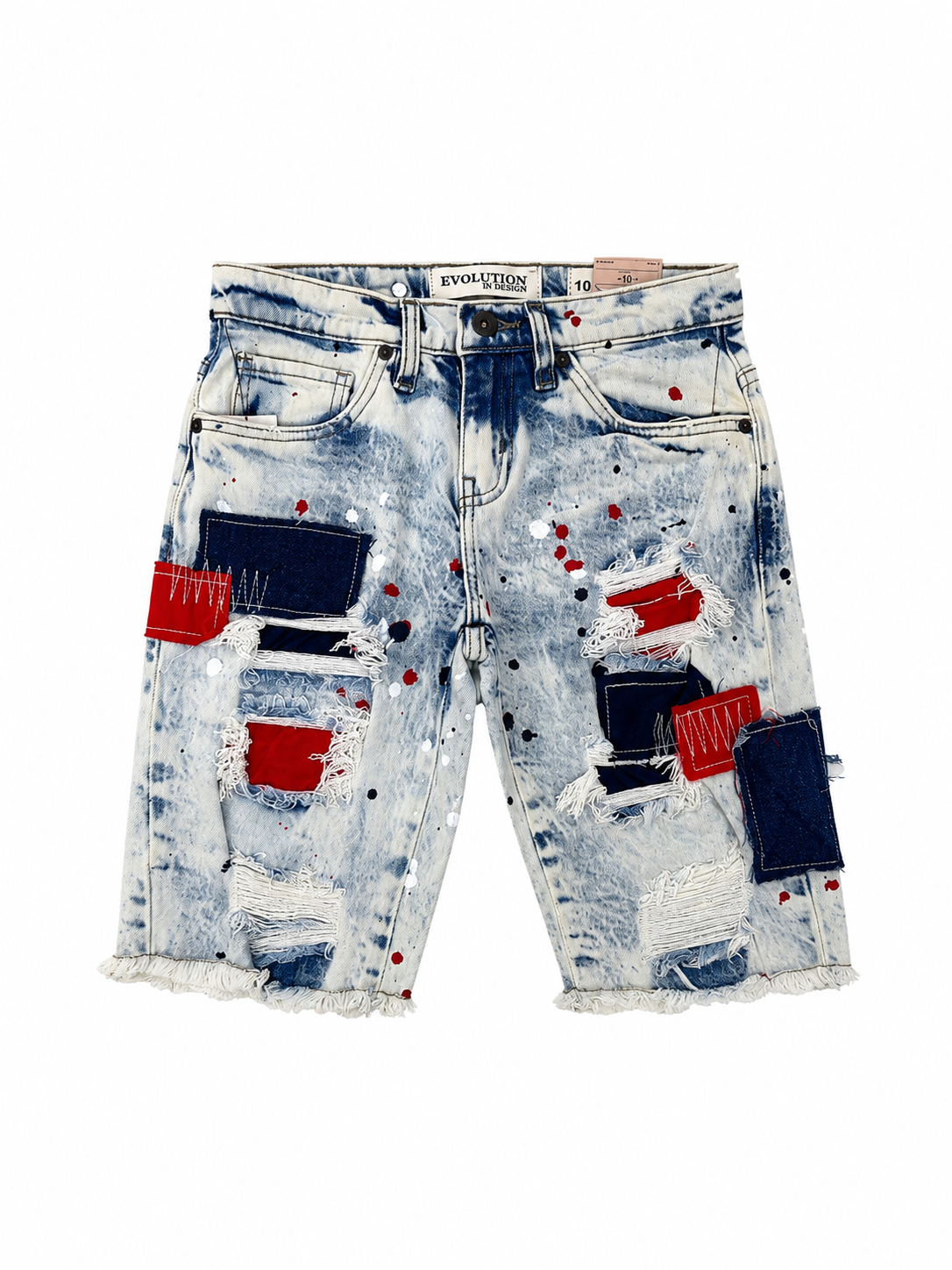 Evolution In Design Boys Distressed Paint Splatter Denim Shorts – Ice Blue – EV-22682K