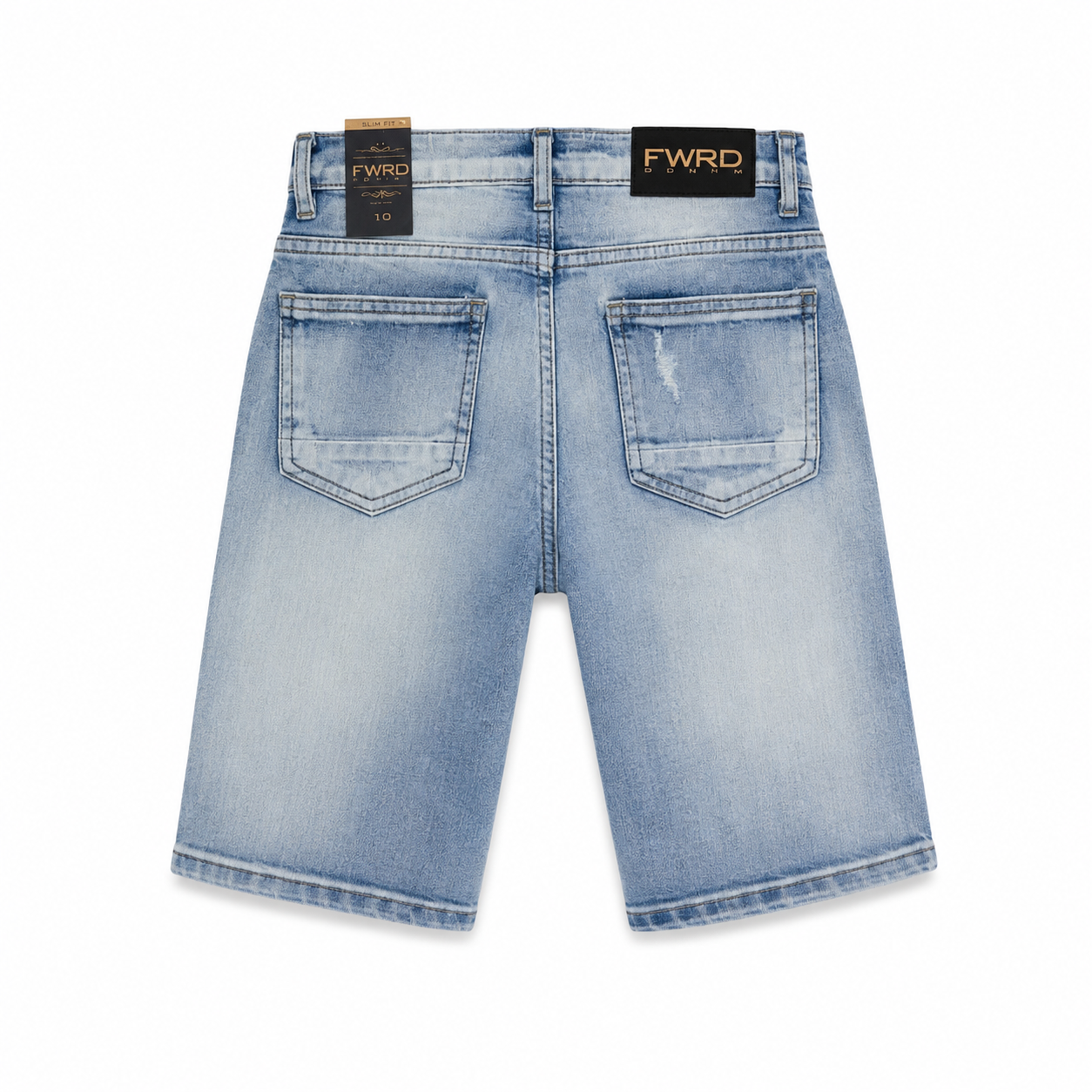 FWRD Denim Boys Ice Blue Distressed Stretch Denim Shorts – Slim Fit Kids Jean Shorts