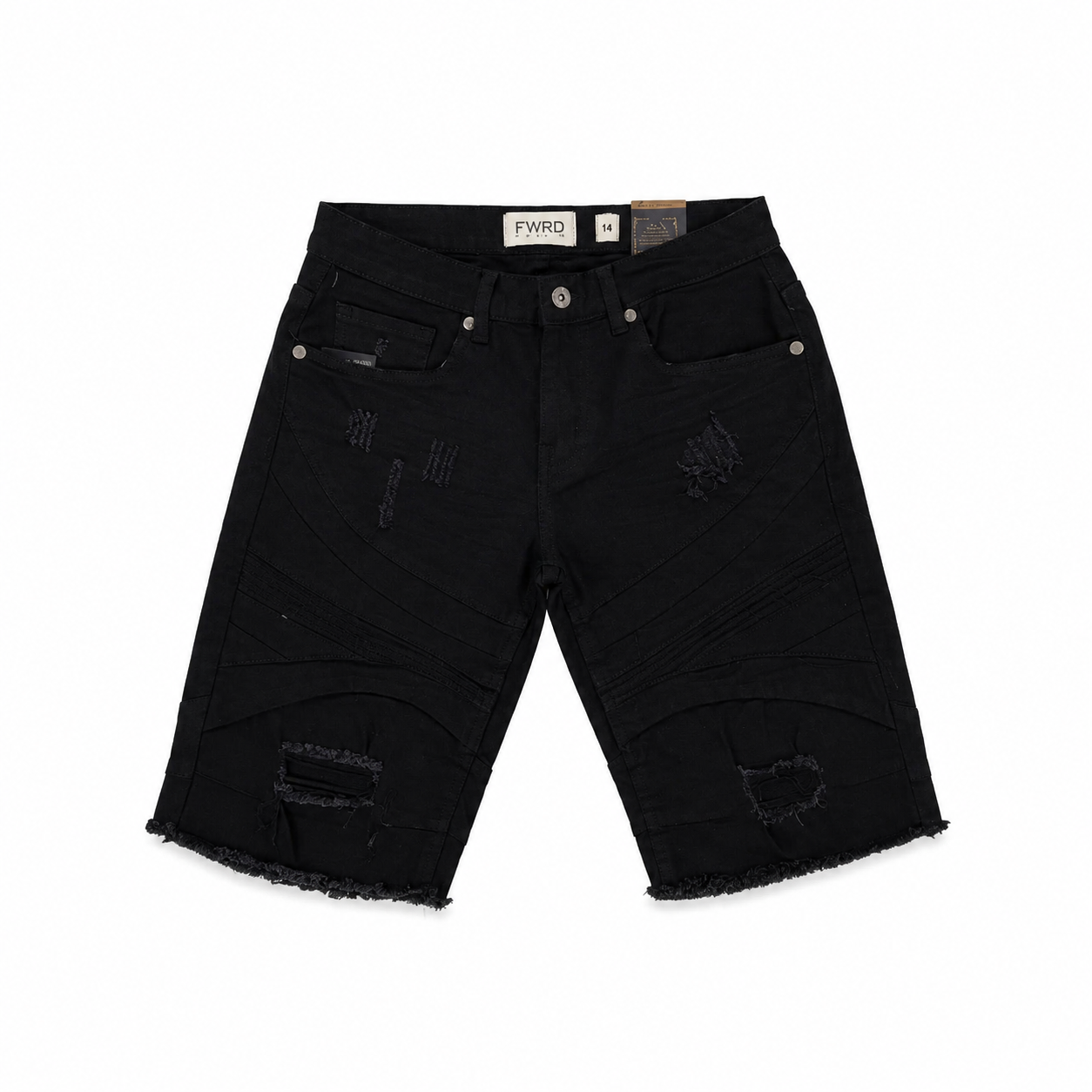 FWRD DENIM Boys Jet Black Slim Fit Stretch Denim Shorts