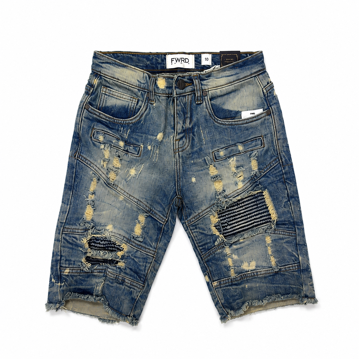 FWRD Denim Boys Distressed Stretch Denim Shorts – Light Tint – Slim Fit – Kids