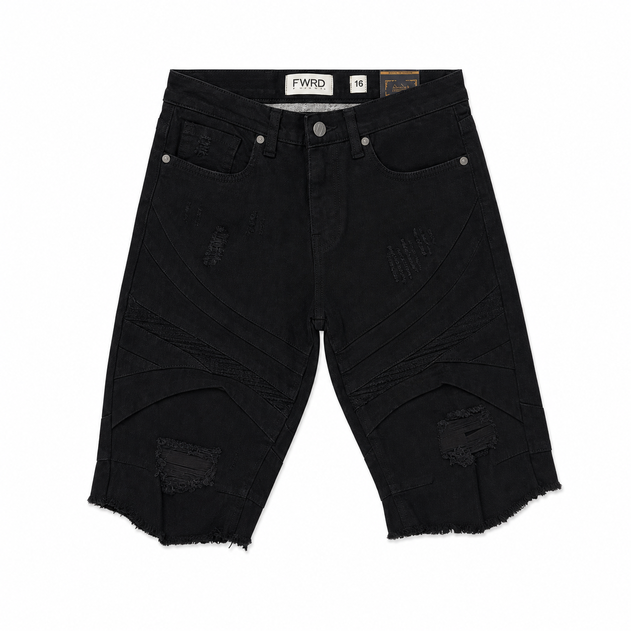 FWRD Denim Boys Slim Fit Jet Black Stretch Jean Shorts