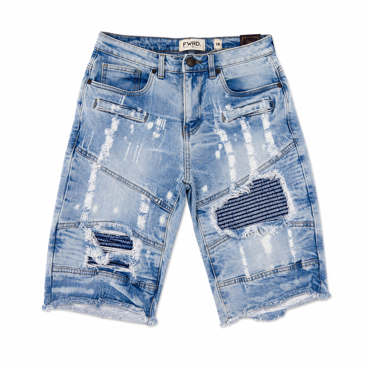 FWRD Denim Ice Blue Boys Jeans Shorts – distressed kids denim shorts with premium wash,