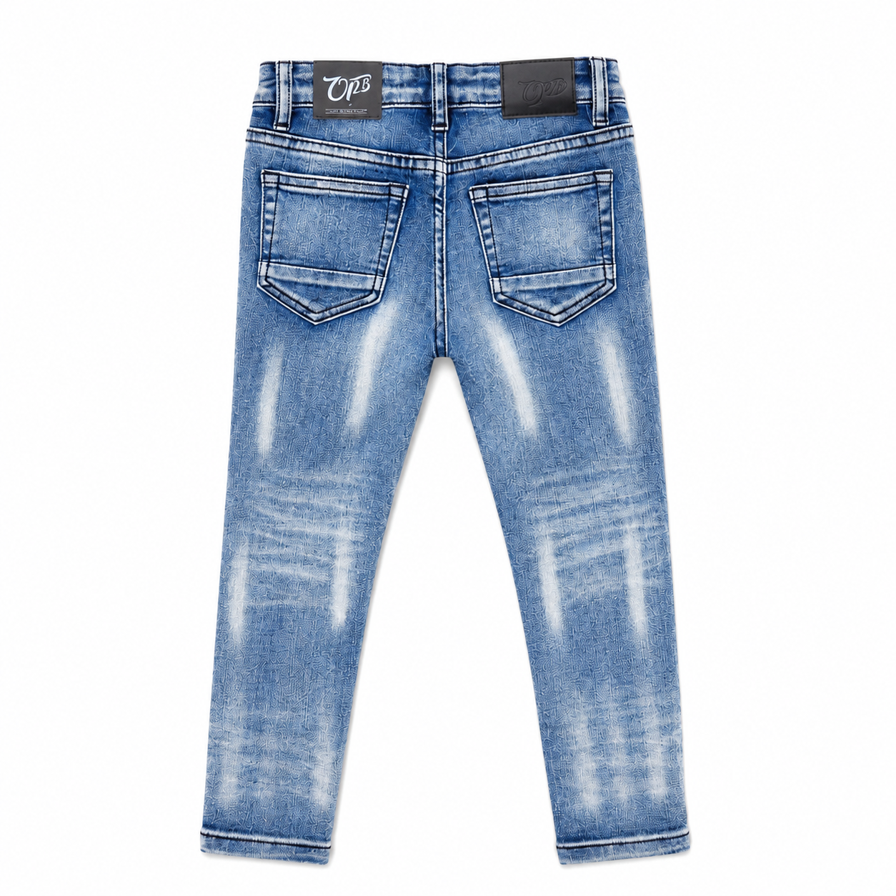 OPS Boys Slim Stretch Distressed Side Stripe Jeans – Medium Blue – Size 4
