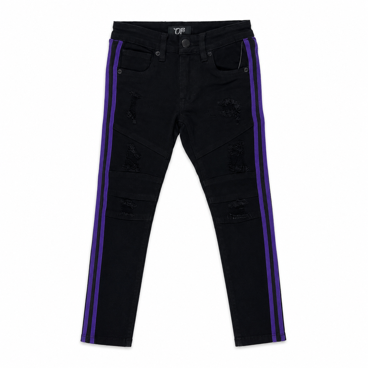 Ops Boys Slim Stretch Side Tape Distressed Jeans – Jet Black/Purple – Size 4 – Style OPS1905K