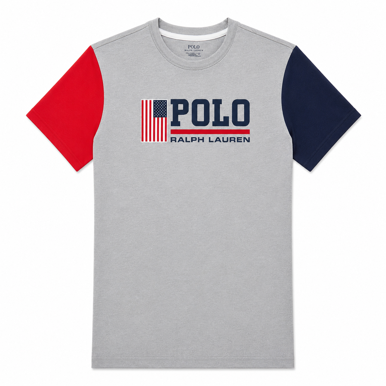 Polo Ralph Lauren Boys Flag Logo Colorblock Short Sleeve T-Shirt – Gray/Red/Navy | Slim Fit
