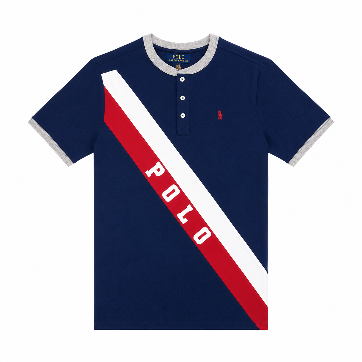 Polo Ralph Lauren Boys Navy Logo Stripe Henley T-Shirt – Short Sleeve Cotton Tee