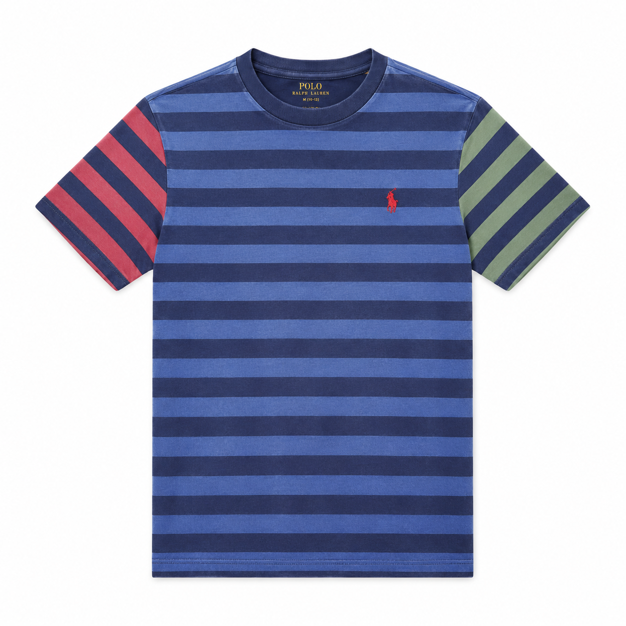 Polo Ralph Lauren Boys Striped Cotton Crew Neck T-Shirt – Blue Multi Color Short Sleeve Te