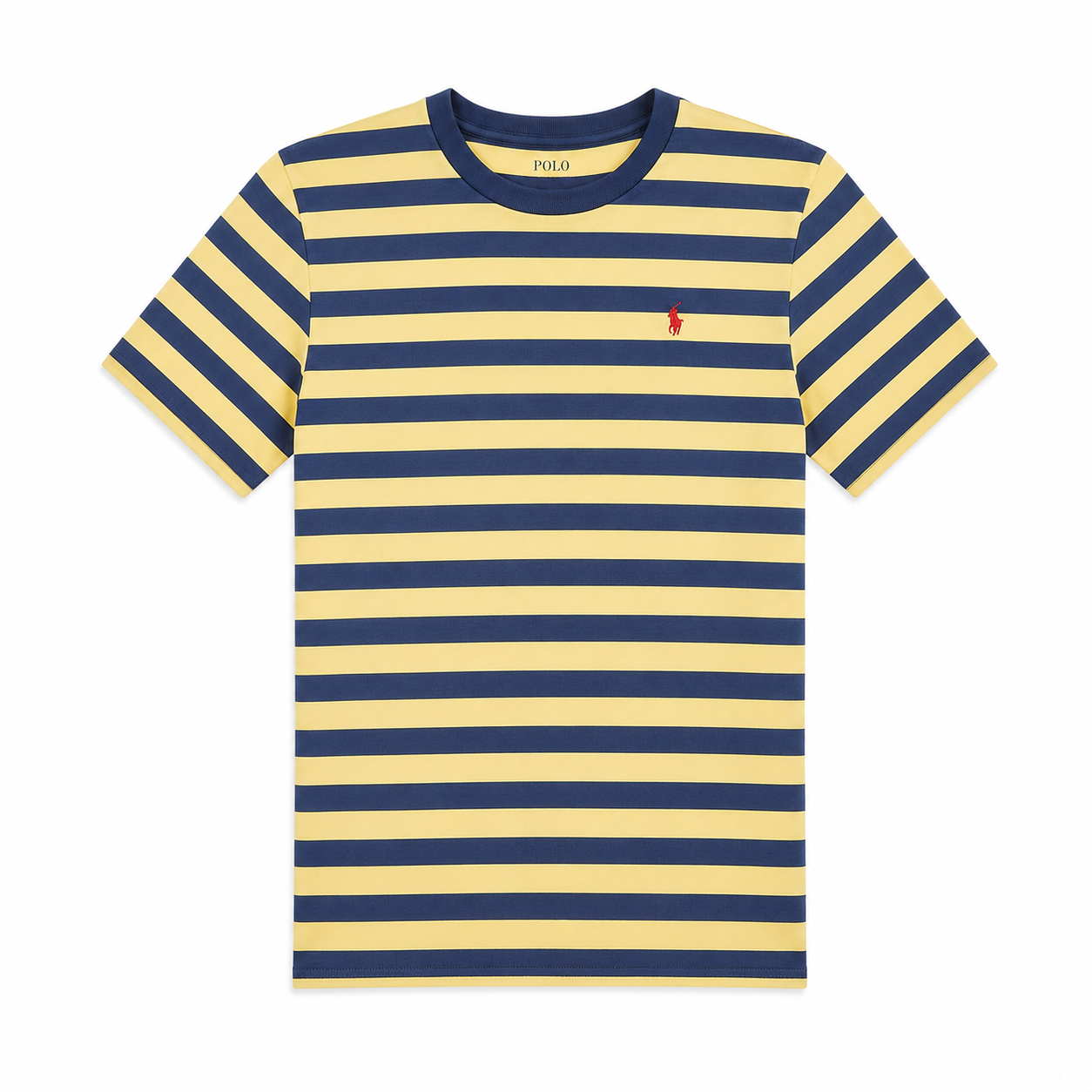 Polo Ralph Lauren Boys Striped Crew Neck T-Shirt Yellow Navy | Short Sleeve Cotton Tee