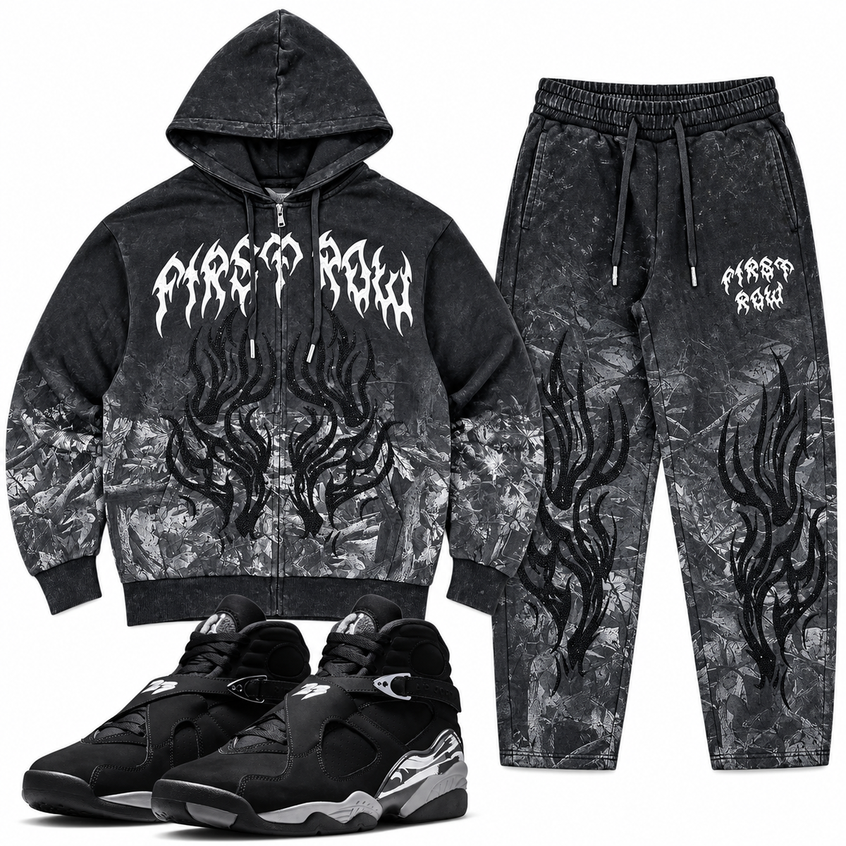 FIRST ROW DENIM SHADOW WORSHIP FLAME RITUAL FULLZIP HOODIE AND PANT SETS