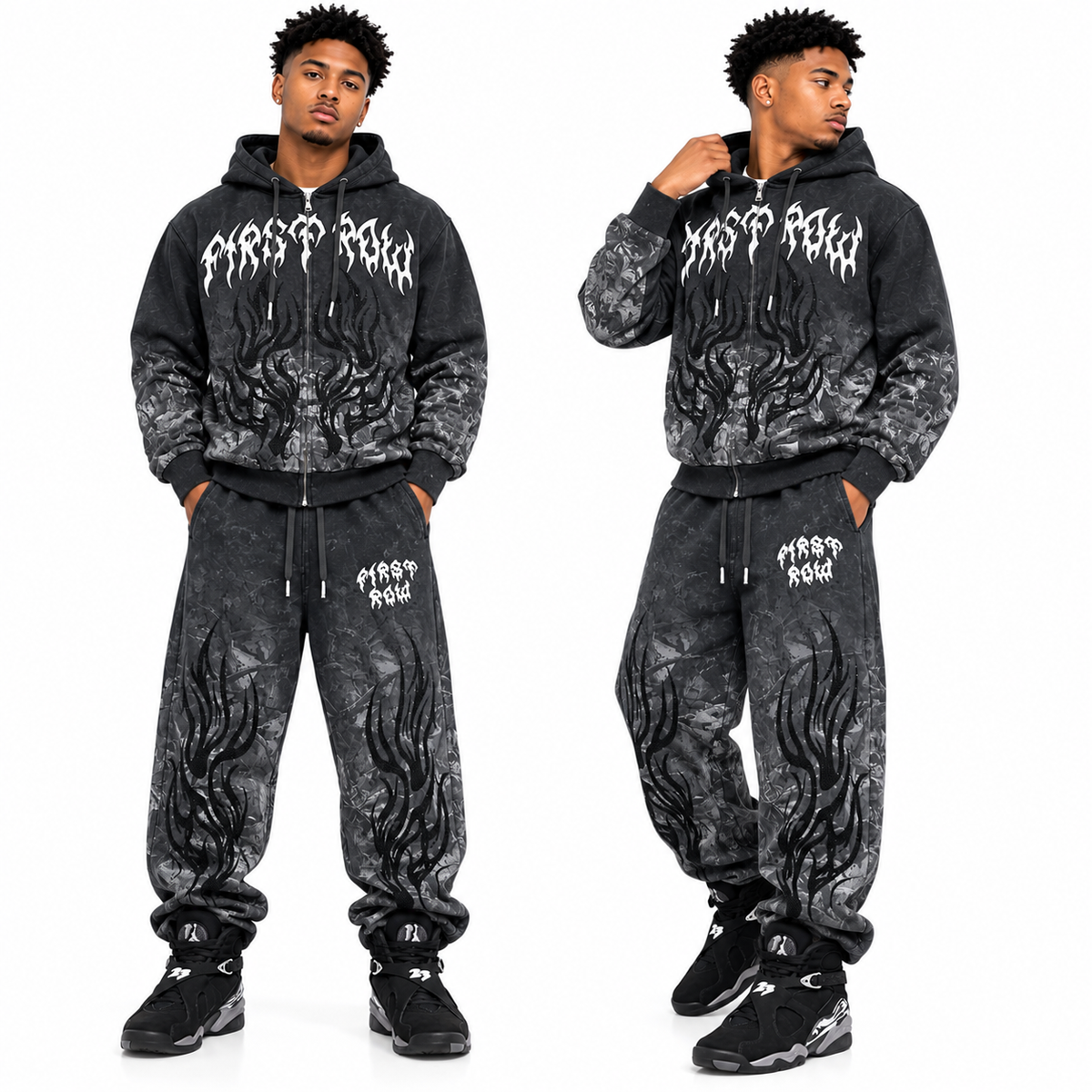 FIRST ROW DENIM SHADOW WORSHIP FLAME RITUAL FULLZIP HOODIE AND PANT SETS