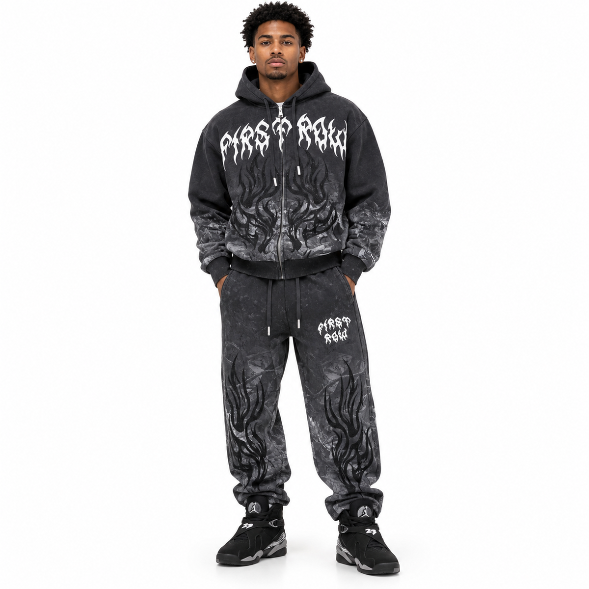FIRST ROW DENIM SHADOW WORSHIP FLAME RITUAL FULLZIP HOODIE AND PANT SETS